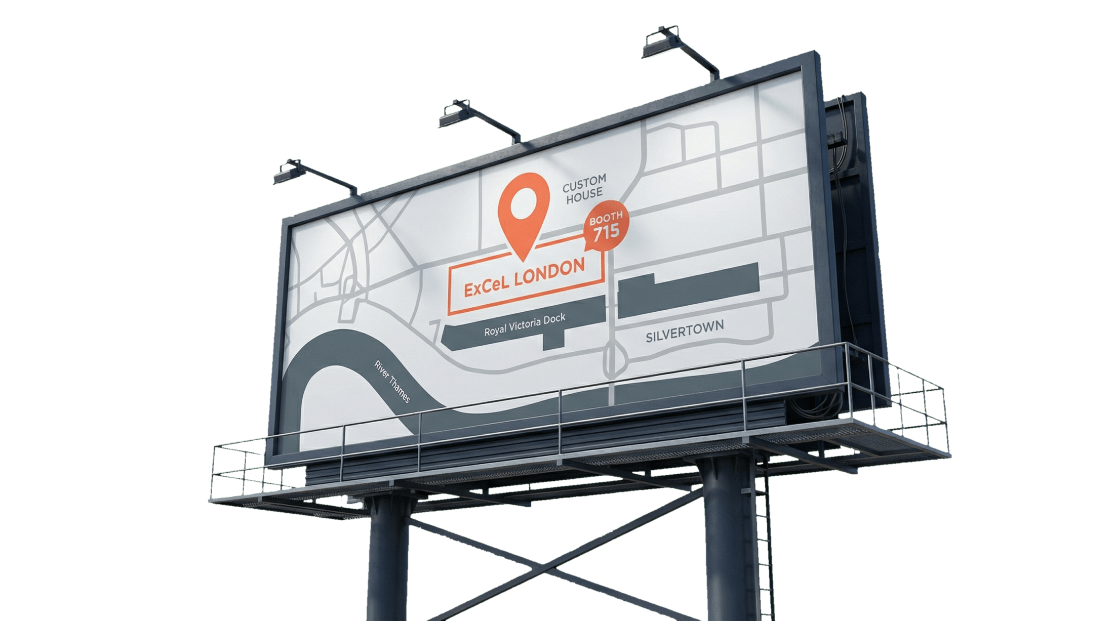 Billboard showing ExCeL London location with map